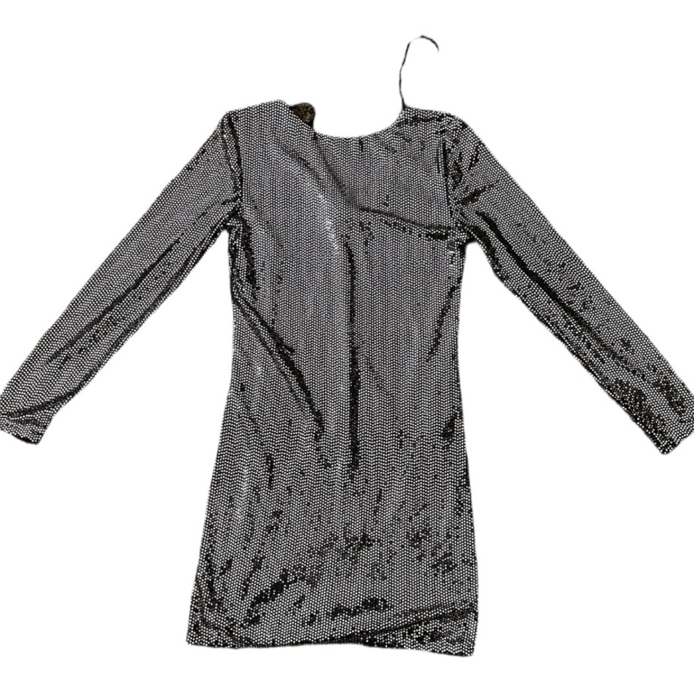 Silver Sequin Long Sleeve Dress